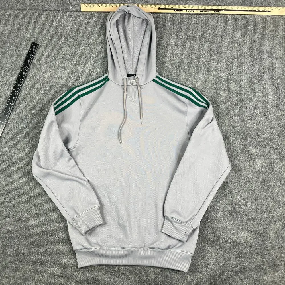 Adidas Hoodie Mens Size‎ S Gray Pullover Green Stripes Trefoil Logo Fleece